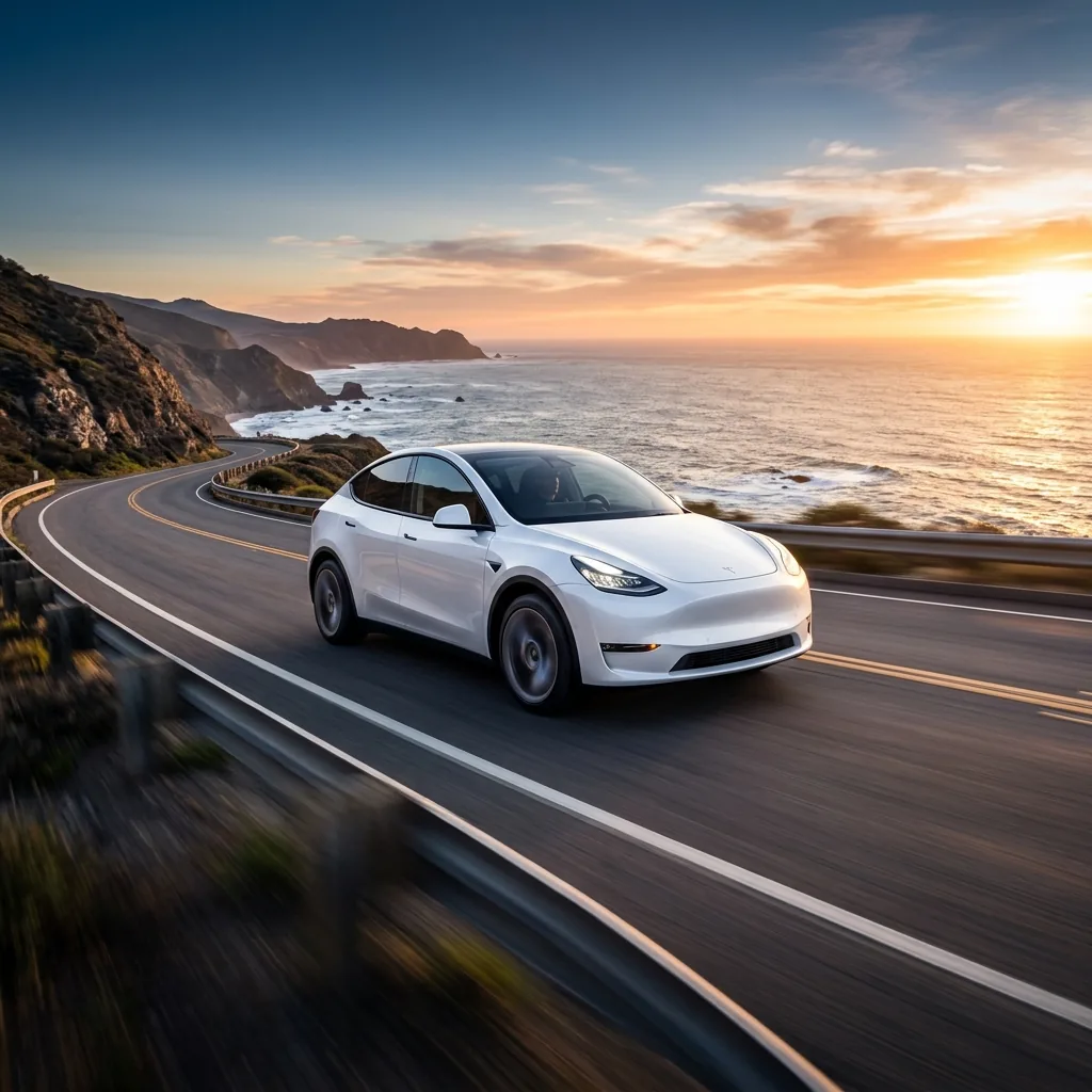 Tesla auf Küstenstraße